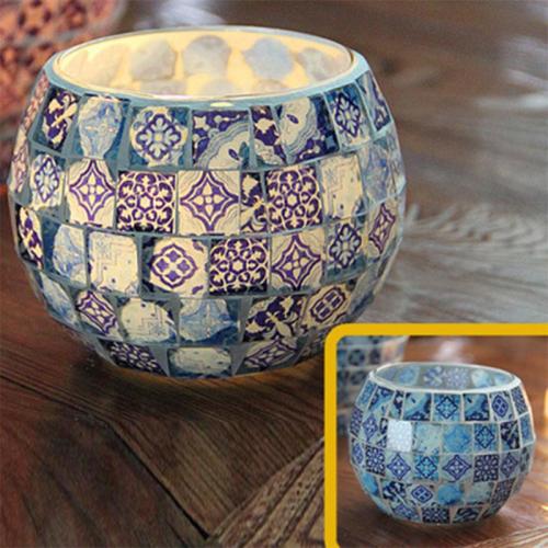Blue fish scale mosaic candle holder