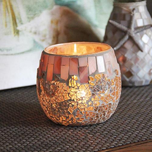 Exquisite mosaic candle holder with shell elements